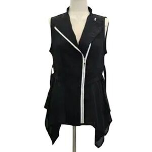 Tanming Womens Black Asymmetrical Zip Sleeveless Moto Peplum Top Size M New